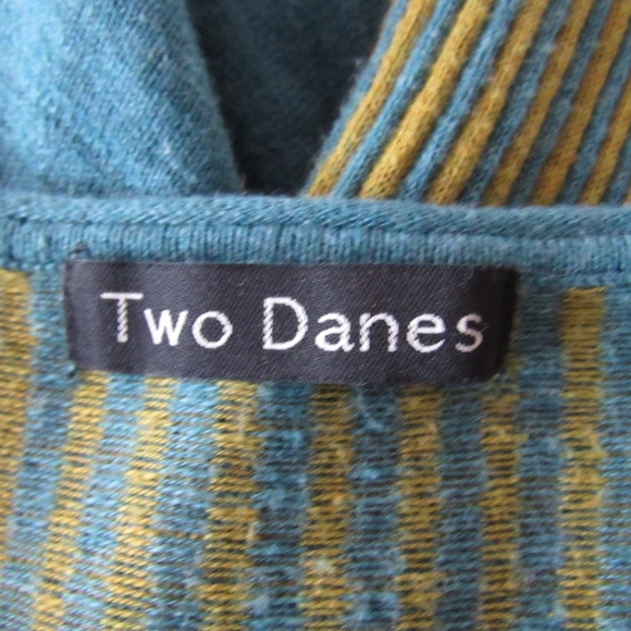 Two Danes Blue Green Striped Colorblock Sweater Size Small Lightweight Classic - Picture 9 of 9